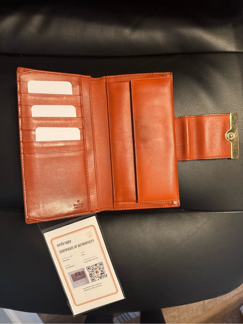 Gucci Beige GG Canvas Continental Wallet with Orange & Blue Stripe-COA included - Picture 3 of 7